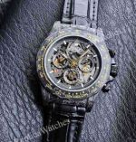 Rolex Daytona Skeleton Face Dandong 4130 Movement 40mm Black Leather Band Watch